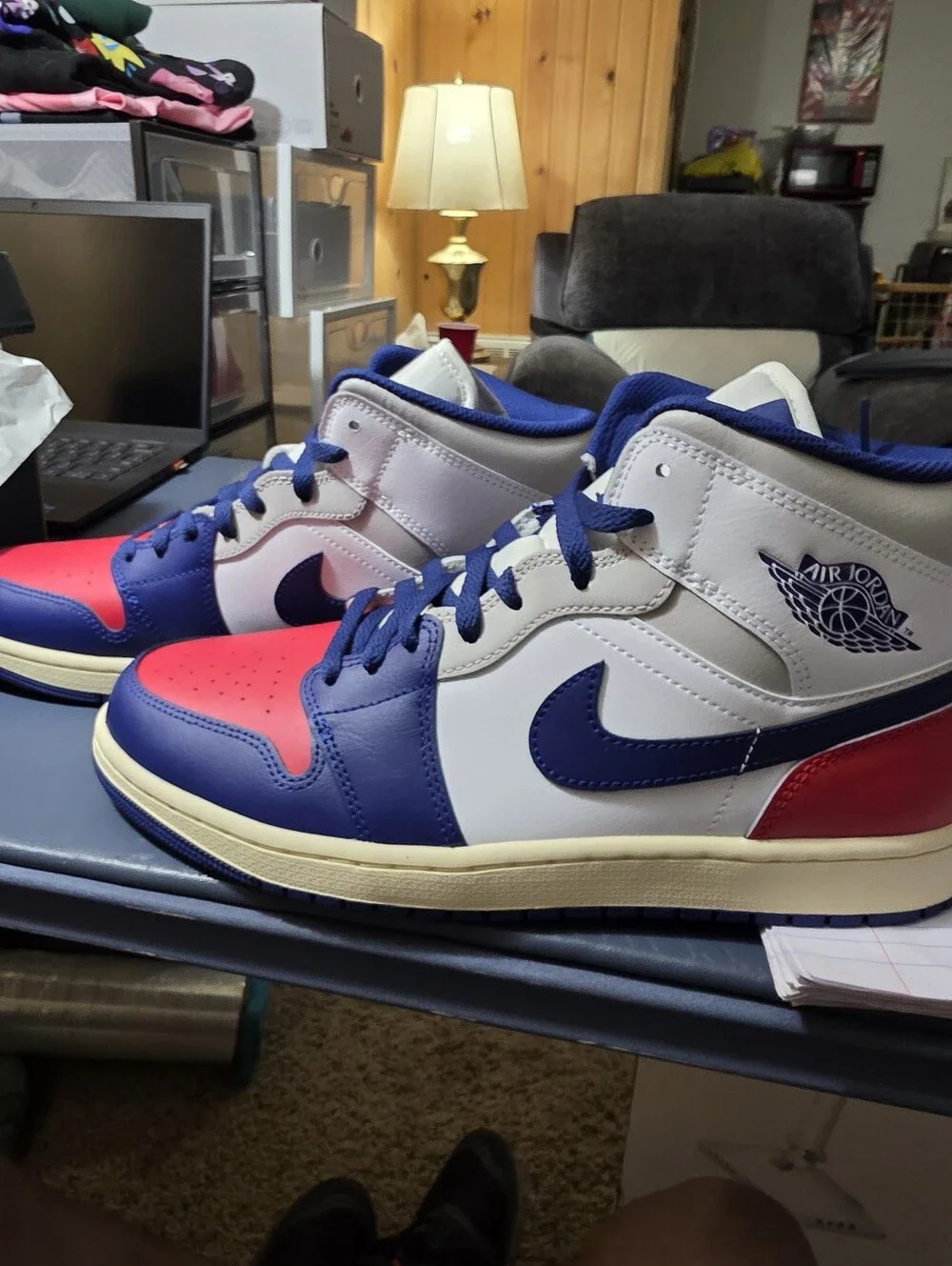 Jordan 1 Mid Size 11m,  Men’s Sneakers in Red, Blue & White New.